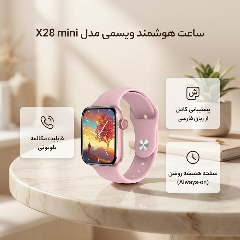 ساعت هوشمند ۴۱ میلیمتری ویسمی مدل X28 mini با ۴ بند سیلیکونی و ۱ بند فلزی