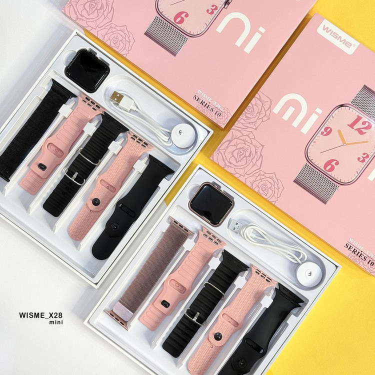 ساعت هوشمند ۴۱ میلیمتری ویسمی مدل X28 mini با ۴ بند سیلیکونی و ۱ بند فلزی