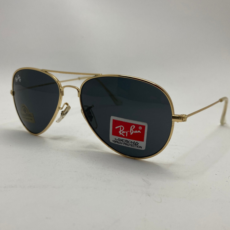 عینک ریبن خلبانی شیشه سنگ مشکی طلایی با پک کامل ریبن rayban aviator rb 3025