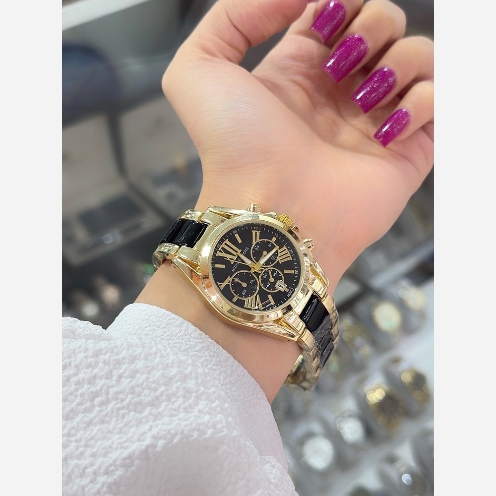 ساعت مچی دخترانه زنانه مایکل کورس michael kors بند مشکی طلایی