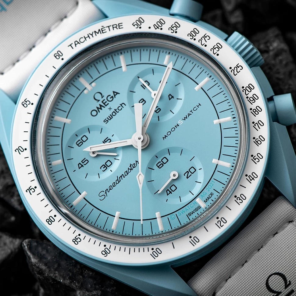 ساعت مردانه زنانه امگا سواچ اورانوس Uranus سه موتوره کرنو باگارانتی جعبه ارسال omega swatch ساعت مچی