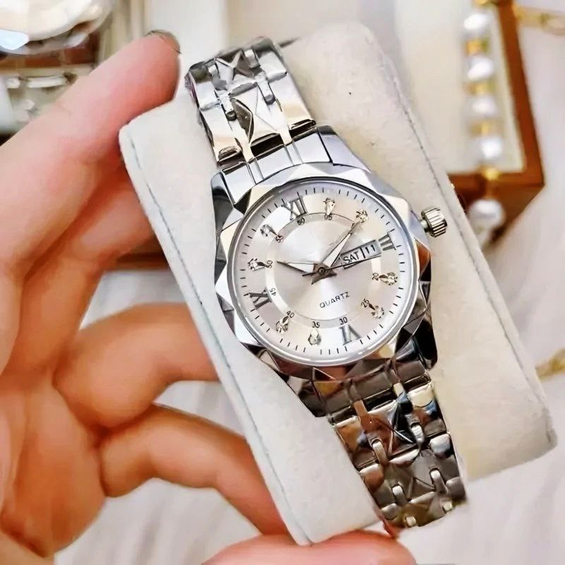 ست ساعت مچی عقربهای مدل کوارتز الماسی دو تقویم کد 103