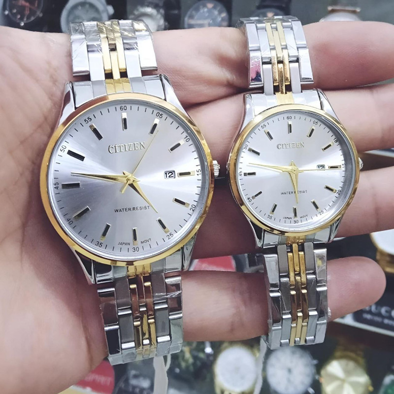 ست ساعت مچی عقربه ای زنانه و مردانه مدل خطی کد 04