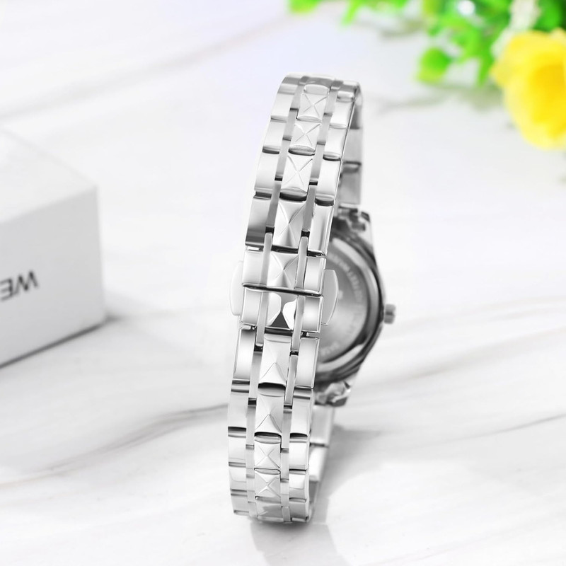 ست ساعت مچی عقربهای کوارتز زنانه و مردانه مدل کلاسیک دی دیت بند استیل طرح تراش الماسی کد S001