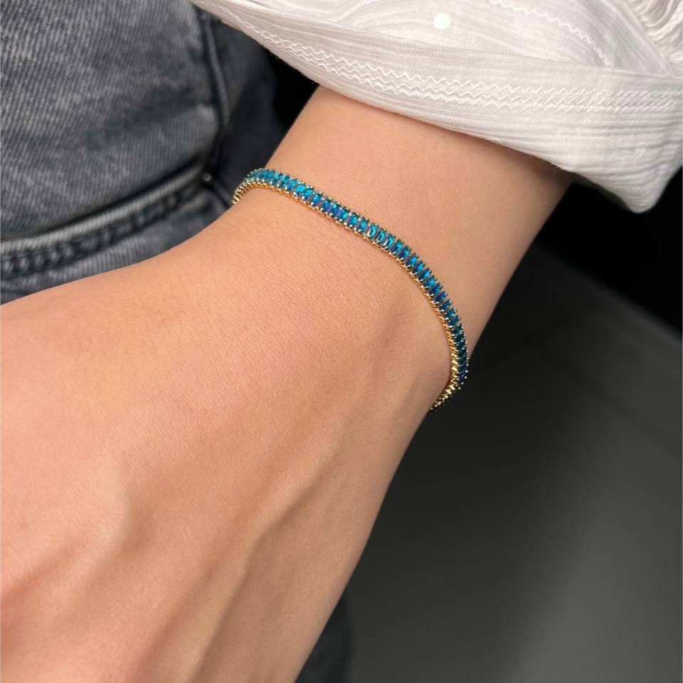 دستبند نگین جواهری طرح تنیسی نگین رنگی تنوع طرح رنگ کاملا ثابت کد tk (پس کرایه)