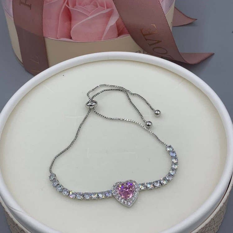 دستبند طرح جواهری طرح تنیسی وسط قلب نگین مدل کراواتی رنگ ثابت کد el (پس کرایه)