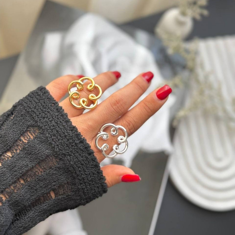 انگشتر آبکاری نقره زنانه طرح مینیمال هلالی فری سایز freesize تنوع طرح رنگ ثابت کد sm