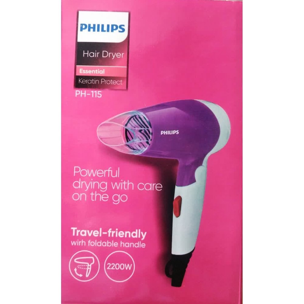 سشوار مسافرتی تاشو پر قدرت فیلیپس ph-115 دارای باد پخش کن و باد سرد 2200 وات
