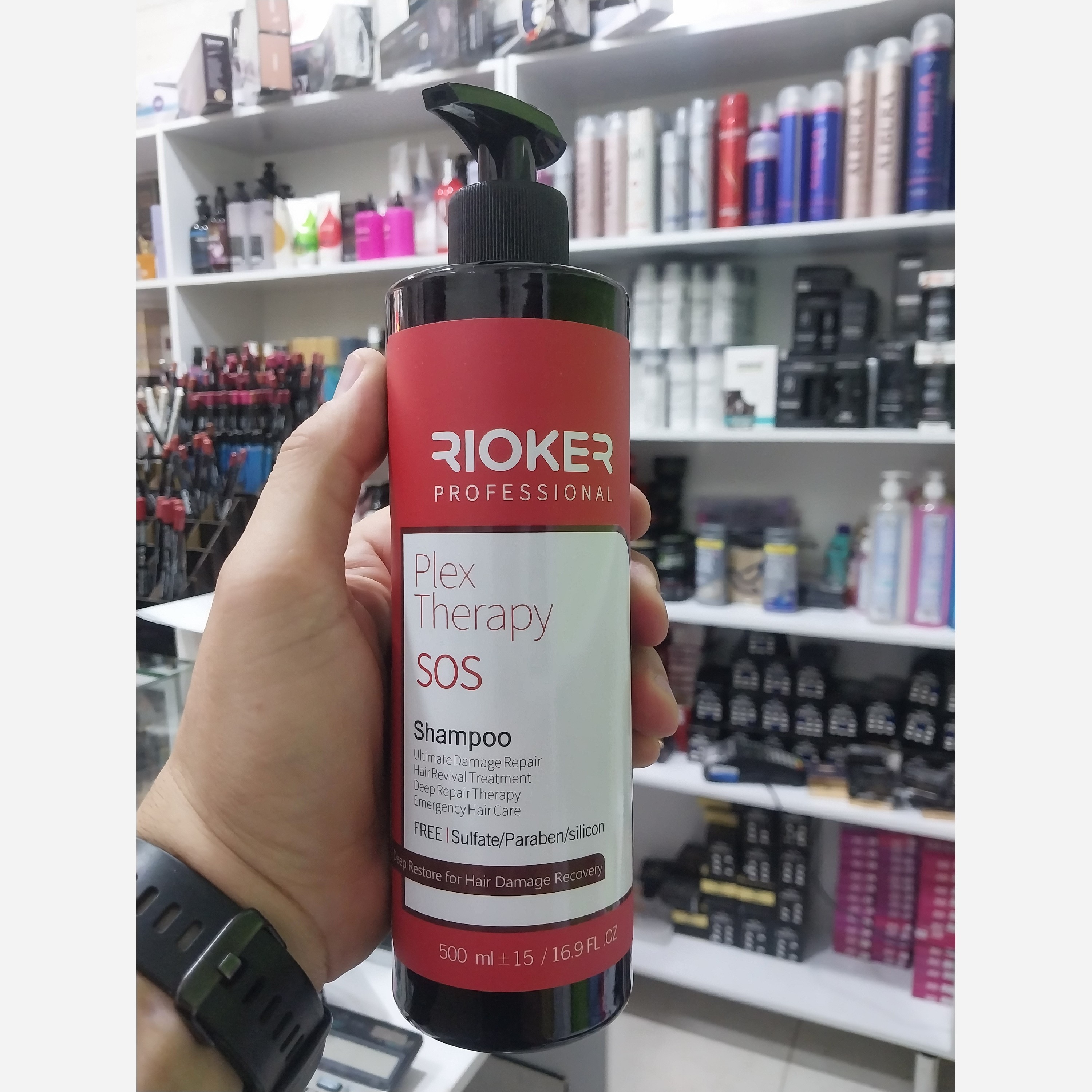 شامپو ریوکر پلکس ترابیSOS و احیای کننده بسار قوی مو برای موهای آسیب دیده و خشک 500 میل بدون سولفات و پارابن و سیلیکون