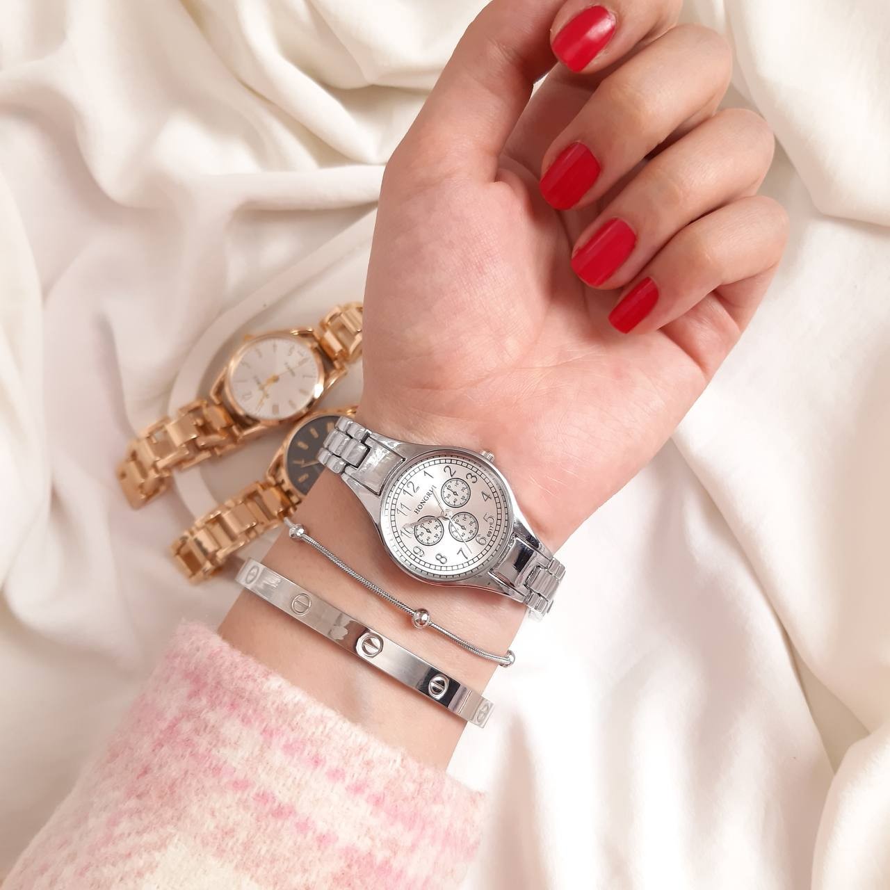 ساعت سه موتور زنانه فلزی بند استیل گالری هیما