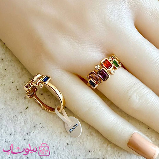 انگشتر زنانه ژوپینگ با نگینهای رنگی مستطیلی کد 4291