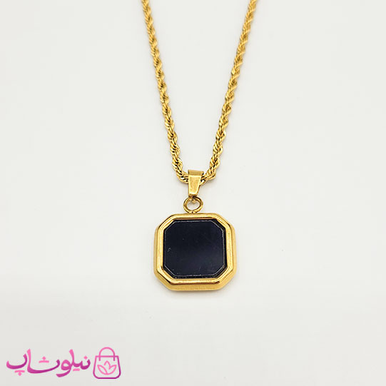 گردنبند سنگ اونیکس مشکی با زنجیر طنابی طلایی کد 390