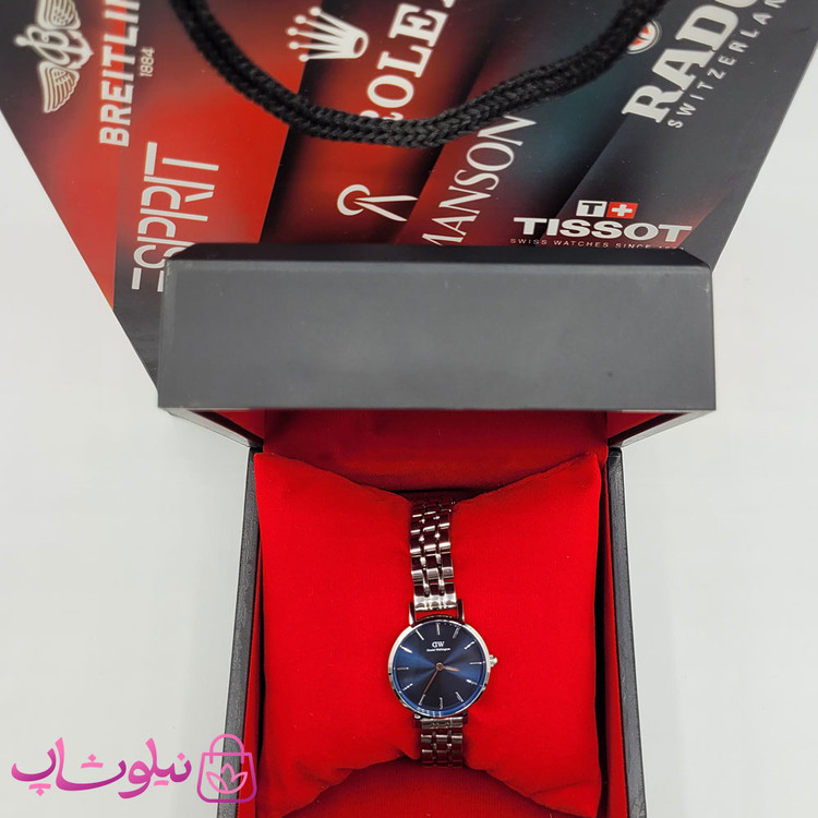 ساعت مچی دنیل ولینگتون زنانه مدل عقربه ای با بند نقره ای و صفحه آبی کیفیت مستر کد 3700