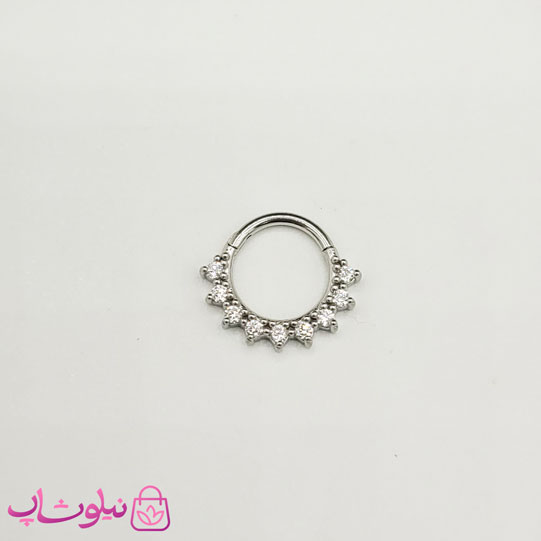 پیرسینگ دیث یا سپتوم نقره ای رنگ مدل دایره پرنگین کد 369