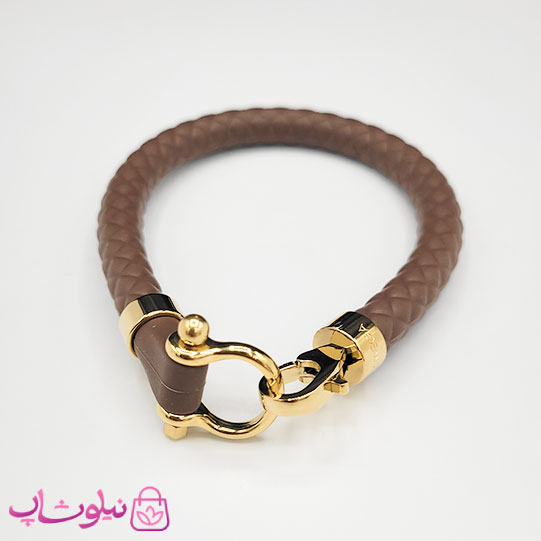 دستبند امگا رابر قهوه ای موکا با قفل طلایی سایز لارج کیفیت مستر کد 1100