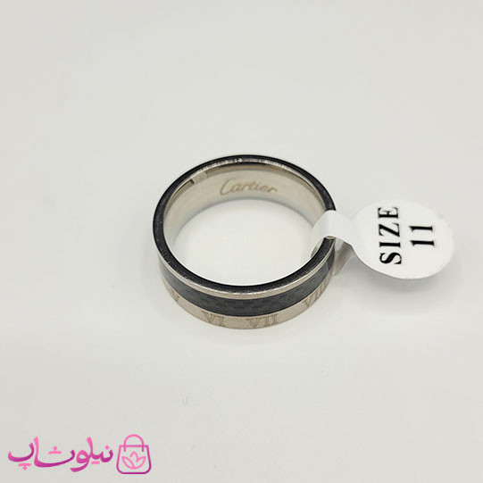 انگشتر مردانه کارتیه مدل اعداد یونانی نقره ای مشکی کد 460