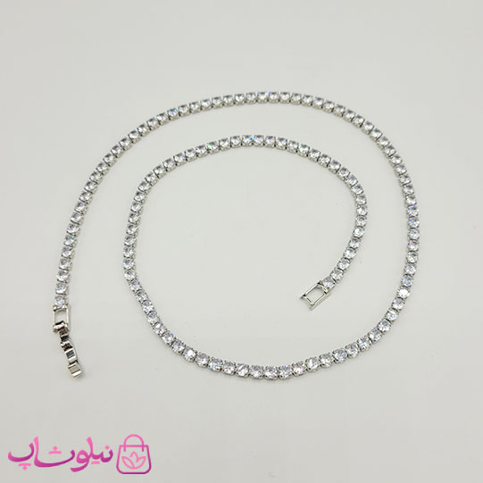 گردنبند دخترانه تنیسی نقره ای رنگ نگین مربع سفید 45 سانت کد 2598