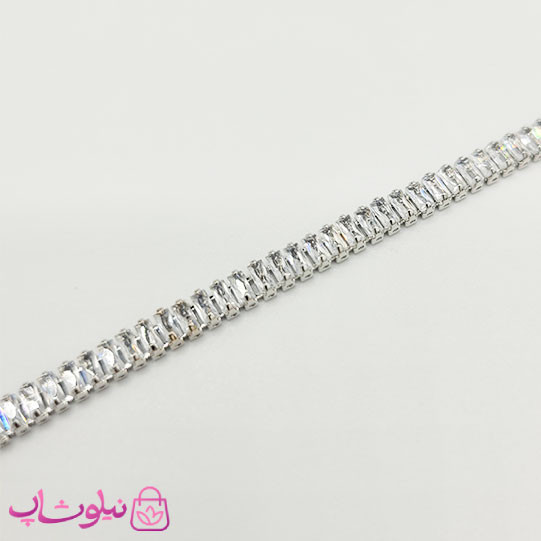 گردنبند زنانه تنیسی نقره ای با نگین باگتی سفید کد 248