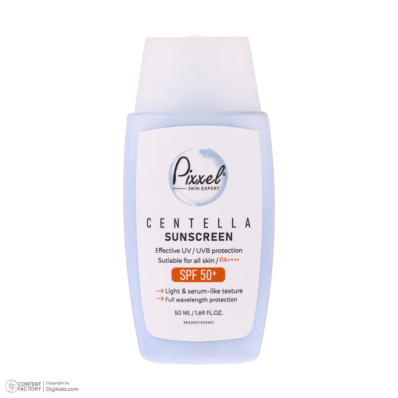 کرم ضد آفتاب بیرنگ پیکسل SPF 50 مدل Centella محافظ UVA ،UVB، ++++PA مناسب برای انواع پوست حجم 50 میلیلیتر