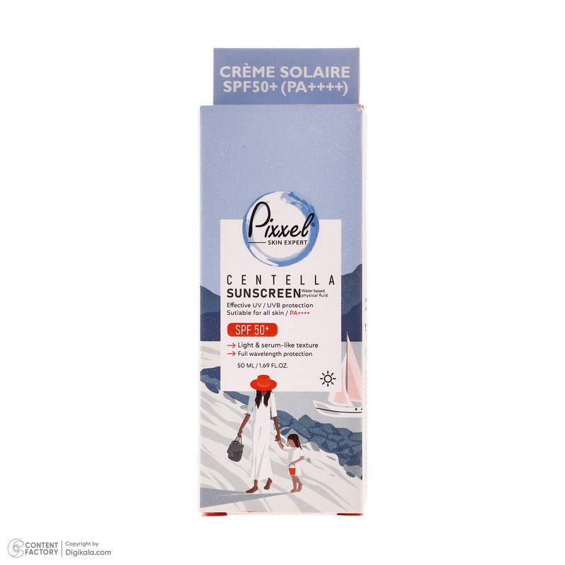 کرم ضد آفتاب بیرنگ پیکسل SPF 50 مدل Centella محافظ UVA ،UVB، ++++PA مناسب برای انواع پوست حجم 50 میلیلیتر