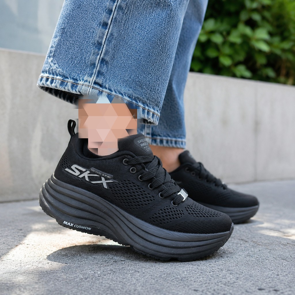 کتونی زنانه پیاده روی و راحتی اسکیچرز مکس لیبل کتونی اسکیچرز دخترانه رنگ مشکی
