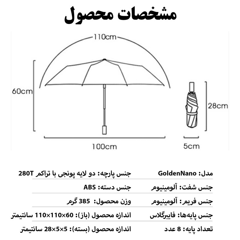 چتر 8 پره گلد ایر مدل نانو آبگریز طرح Spring قطر 100 سانتیمتر