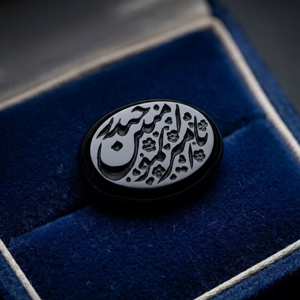 نگین عقیق مشکی حکاکی یا امیرالمومنین حیدر کد 5551