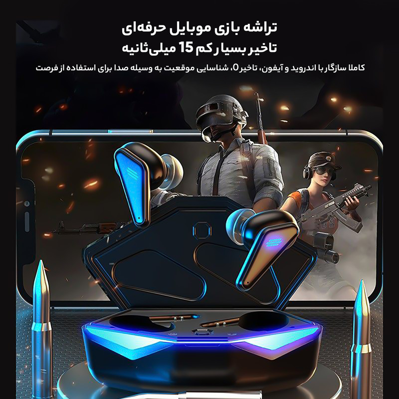 هدفون بلوتوثی مدل K55 با قابلیت حذف نویز (ANC)، درگاه شارژ USB Type-C، دارای کنترل لمسی روی گوشیها، حالت Gaming، مقاومت در برابر رطوبت و عرق